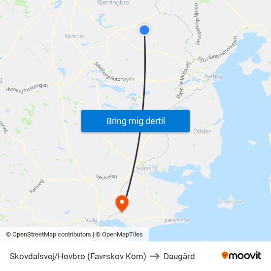 Skovdalsvej/Hovbro (Favrskov Kom) to Daugård map