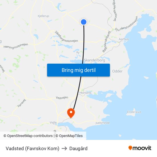 Vadsted (Favrskov Kom) to Daugård map