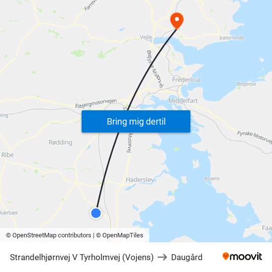 Strandelhjørnvej V Tyrholmvej (Vojens) to Daugård map