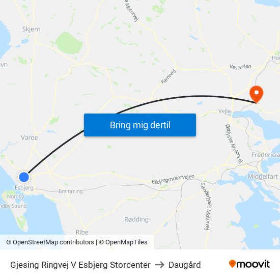 Gjesing Ringvej V Esbjerg Storcenter to Daugård map