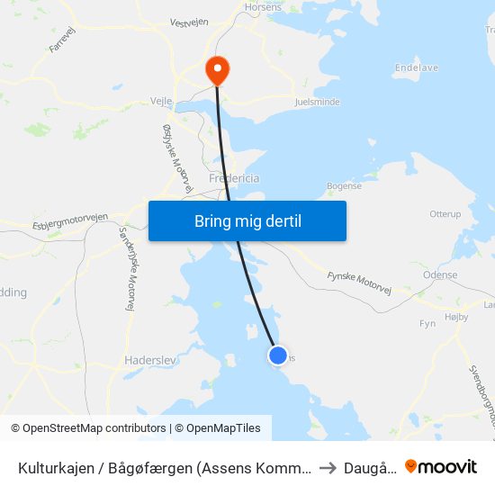 Kulturkajen / Bågøfærgen (Assens Kommune) to Daugård map