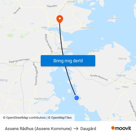Assens Rådhus (Assens Kommune) to Daugård map