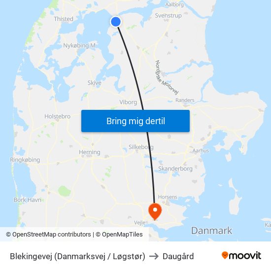 Blekingevej (Danmarksvej / Løgstør) to Daugård map