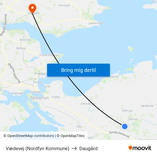 Vædevej (Nordfyn Kommune) to Daugård map