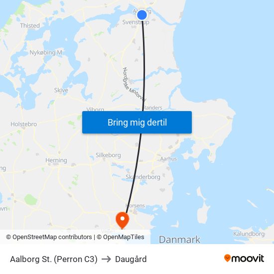 Aalborg St. (Perron C3) to Daugård map