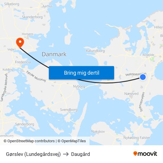 Gørslev (Lundegårdsvej) to Daugård map