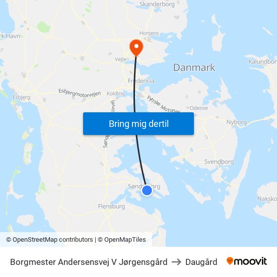 Borgmester Andersensvej V Jørgensgård to Daugård map