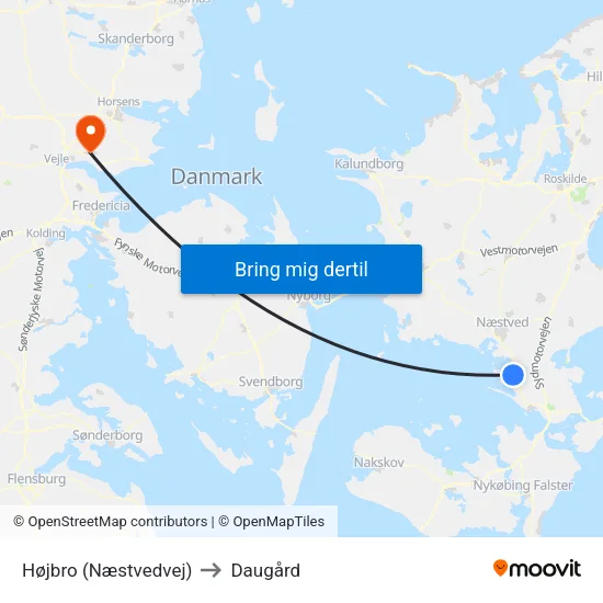 Højbro (Næstvedvej) to Daugård map