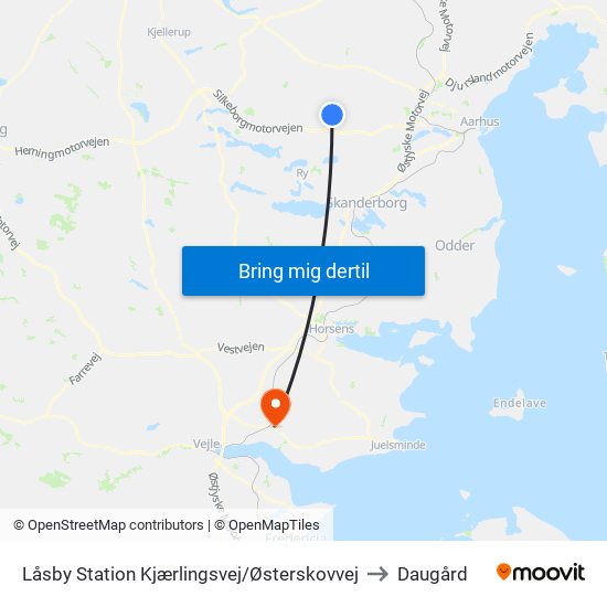 Låsby Station Kjærlingsvej/Østerskovvej to Daugård map