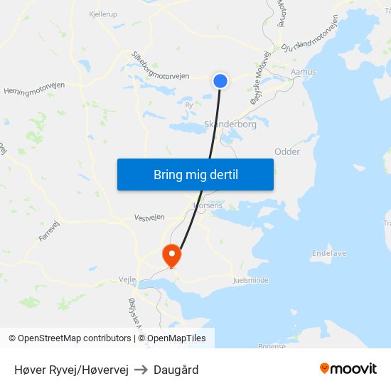 Høver Ryvej/Høvervej to Daugård map