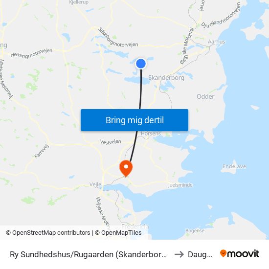 Ry Sundhedshus/Rugaarden (Skanderborg Kom) to Daugård map