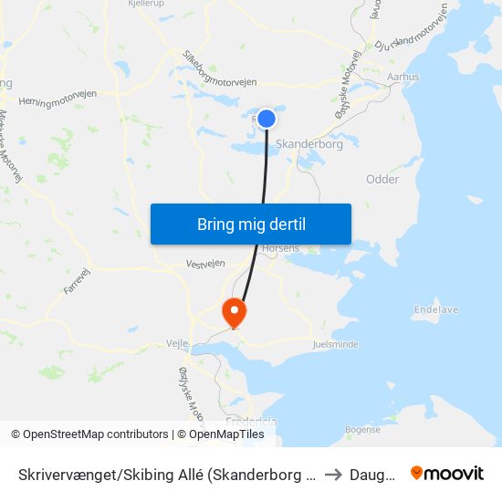 Skrivervænget/Skibing Allé (Skanderborg Kom) to Daugård map