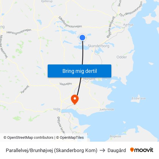 Parallelvej/Brunhøjvej (Skanderborg Kom) to Daugård map