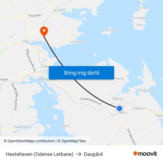 Hestehaven (Odense Letbane) to Daugård map