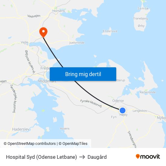 Hospital Syd (Odense Letbane) to Daugård map