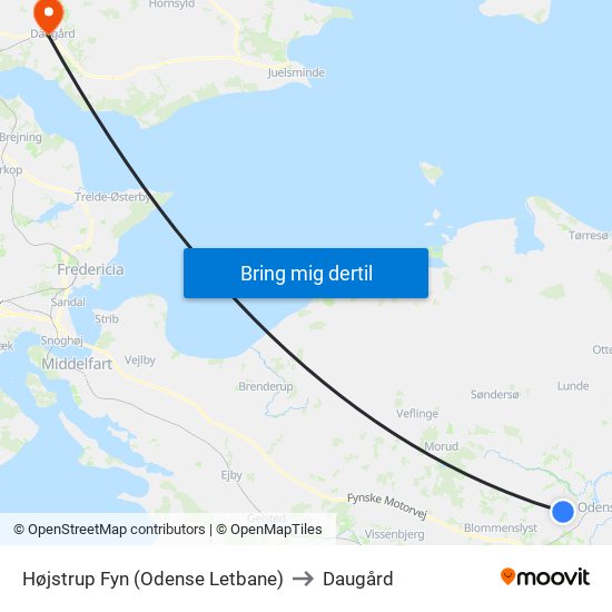 Højstrup Fyn (Odense Letbane) to Daugård map