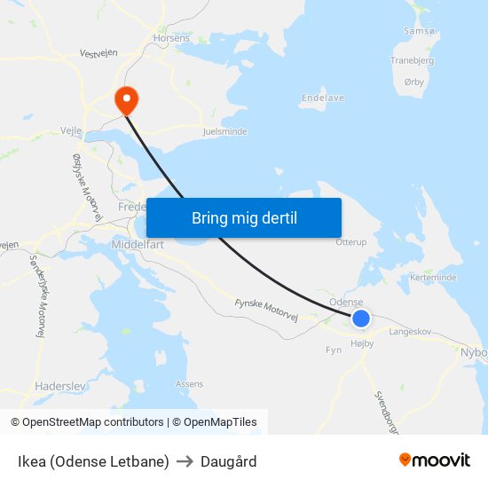 Ikea (Odense Letbane) to Daugård map