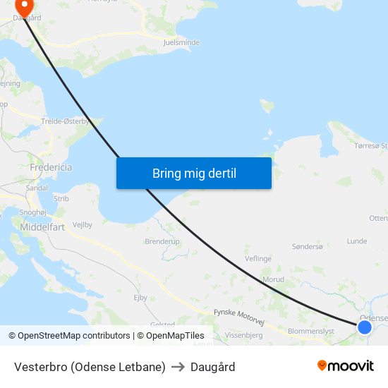 Vesterbro (Odense Letbane) to Daugård map