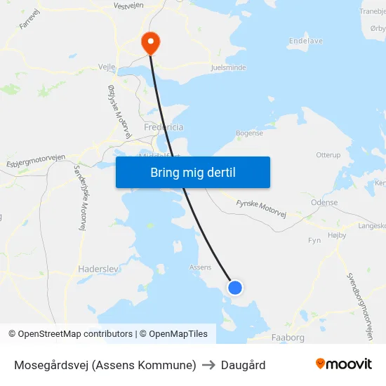 Mosegårdsvej (Assens Kommune) to Daugård map
