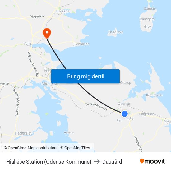 Hjallese Station (Odense Kommune) to Daugård map