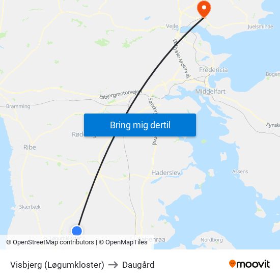 Visbjerg (Løgumkloster) to Daugård map