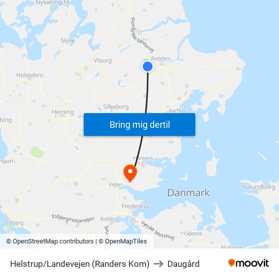 Helstrup/Landevejen (Randers Kom) to Daugård map