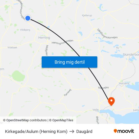 Kirkegade/Aulum (Herning Kom) to Daugård map