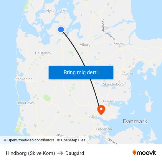 Hindborg (Skive Kom) to Daugård map