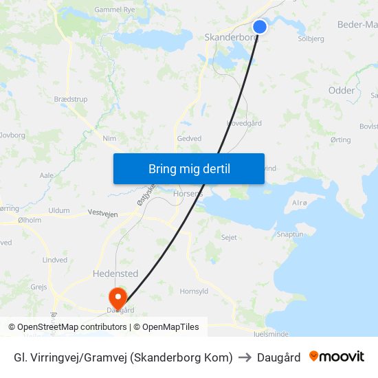 Gl. Virringvej/Gramvej (Skanderborg Kom) to Daugård map