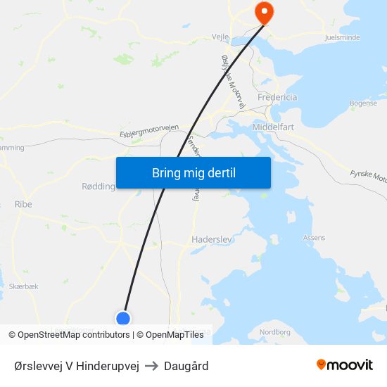 Ørslevvej V Hinderupvej to Daugård map