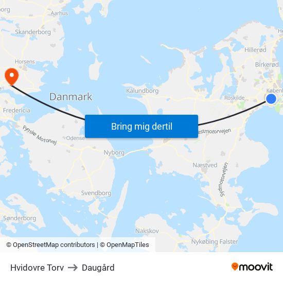 Hvidovre Torv to Daugård map