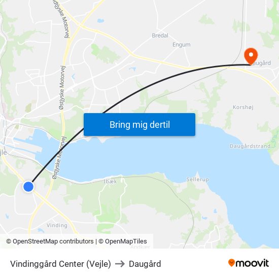 Vindinggård Center (Vejle) to Daugård map