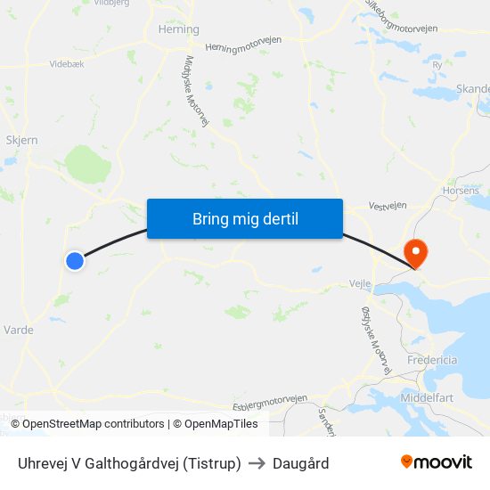 Uhrevej V Galthogårdvej (Tistrup) to Daugård map