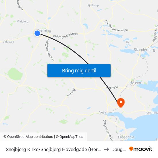 Snejbjerg Kirke/Snejbjerg Hovedgade (Herning Kom) to Daugård map