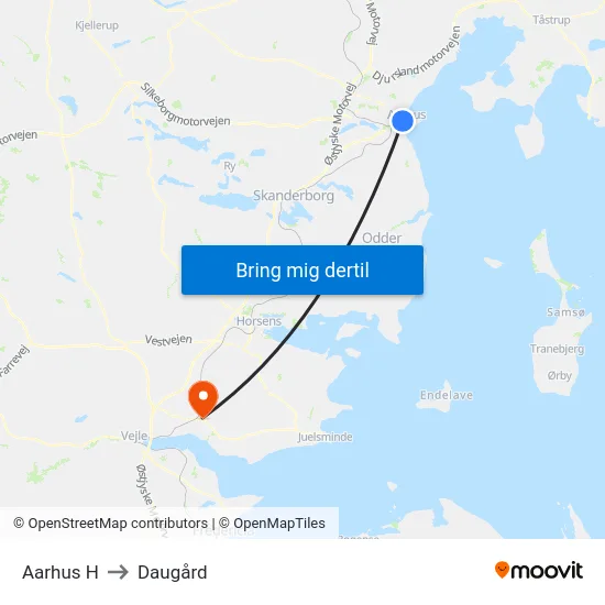 Aarhus H to Daugård map