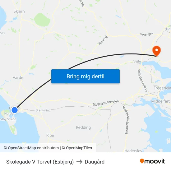 Skolegade V Torvet (Esbjerg) to Daugård map