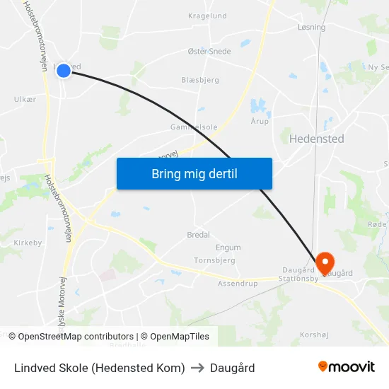 Lindved Skole (Hedensted Kom) to Daugård map
