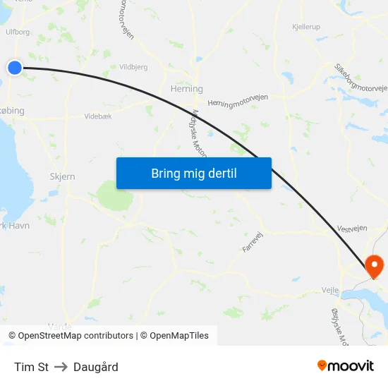 Tim St to Daugård map