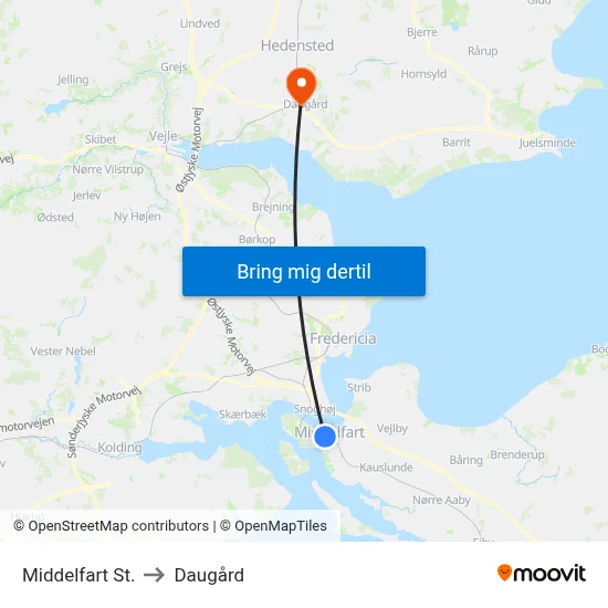 Middelfart St. to Daugård map