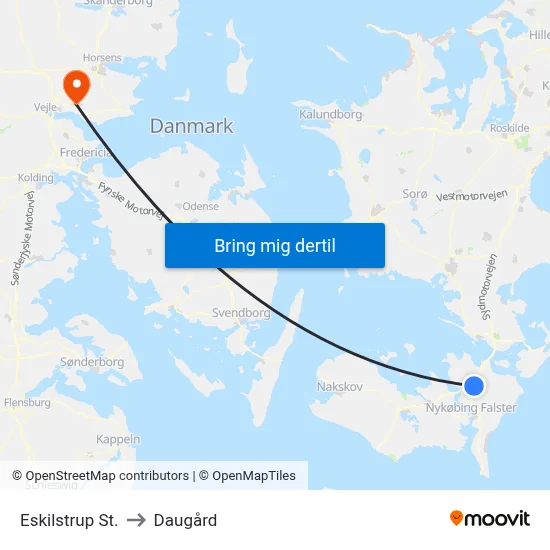 Eskilstrup St. to Daugård map