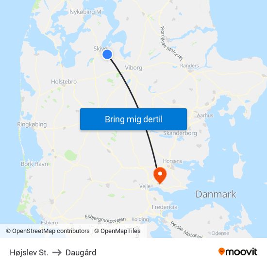 Højslev St. to Daugård map