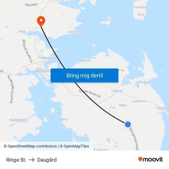 Ringe St. to Daugård map