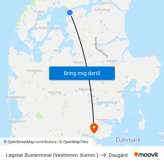 Løgstør Busterminal (Vesthimm. Komm.) to Daugård map