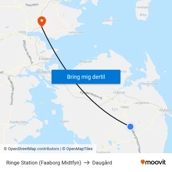 Ringe Station (Faaborg Midtfyn) to Daugård map