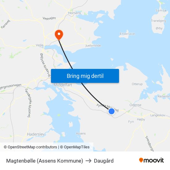 Magtenbølle (Assens Kommune) to Daugård map