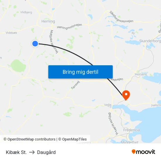 Kibæk St. to Daugård map
