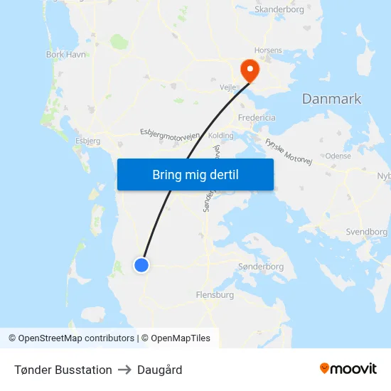 Tønder Busstation to Daugård map