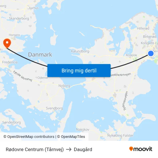 Rødovre Centrum (Tårnvej) to Daugård map