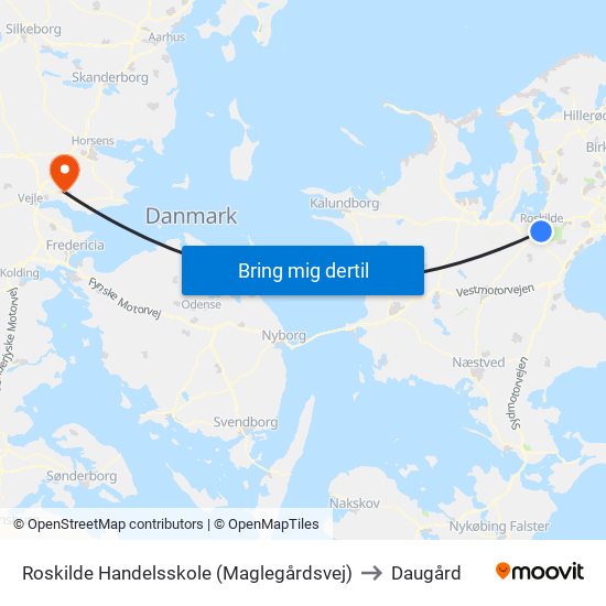 Roskilde Handelsskole (Maglegårdsvej) to Daugård map