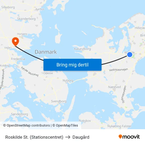 Roskilde St. (Stationscentret) to Daugård map